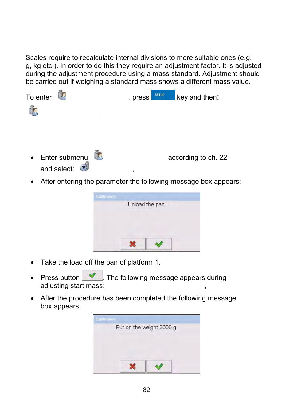User adjustment, Adjusting procedure | RADWAG WLY Scales User Manual | Page 82 / 225