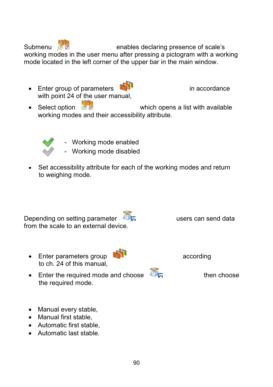 Working modes accessibility, Recording mode | RADWAG WLY Scales User Manual | Page 90 / 225