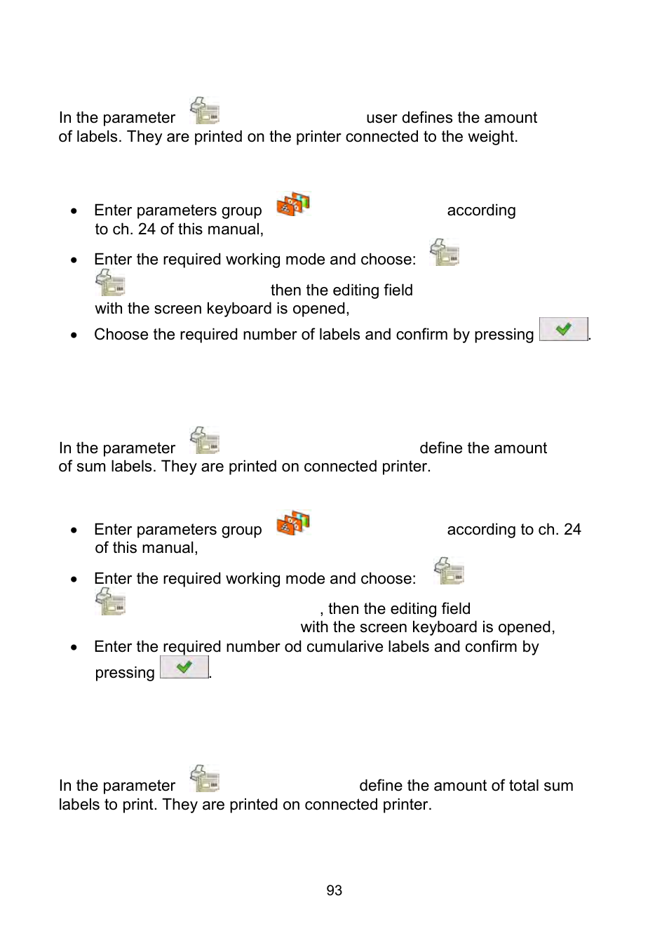 Setting of the number of labels to print, Setting of the number of cc labels to print | RADWAG WLY Scales User Manual | Page 93 / 225