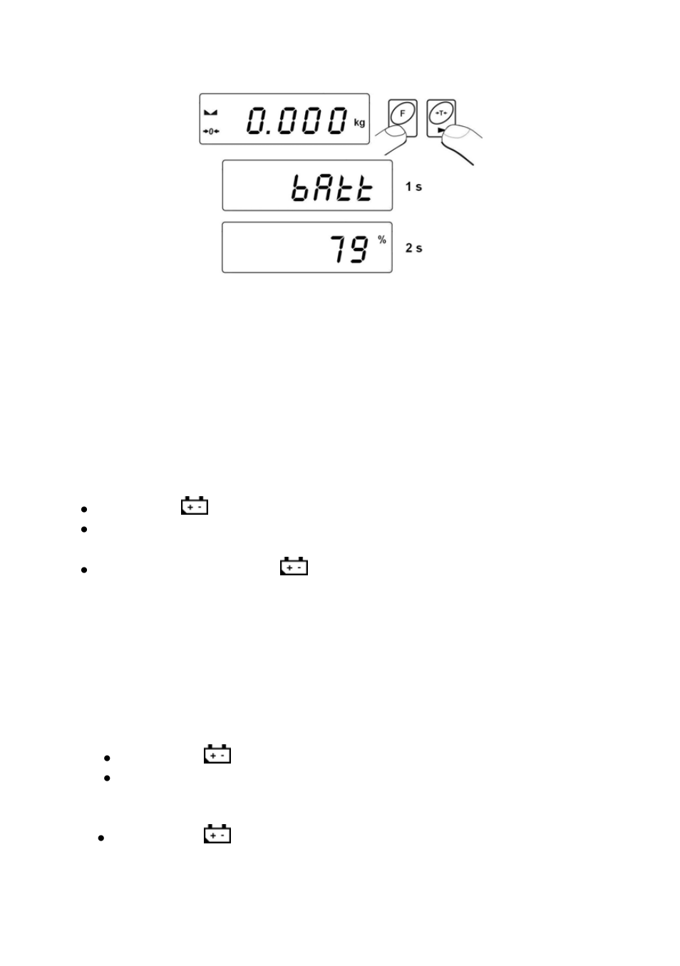 Battery discharge pictogram, Accumulator charging option, Discharge pictogram | Battery | RADWAG WTB 2000 Precision Balance User Manual | Page 32 / 67