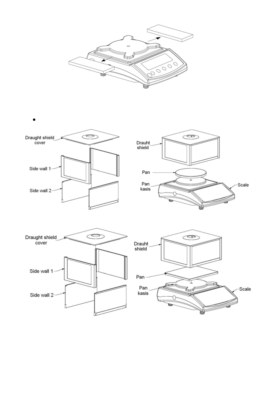 Install the pan according to the drawing below | RADWAG WTB 2000 Precision Balance User Manual | Page 9 / 67