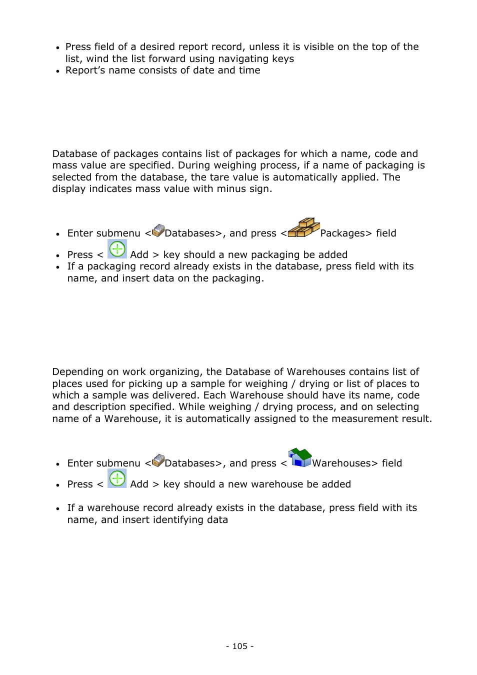 Packages, Warehouses, Packages 19.11. warehouses | RADWAG MA 200.3Y Moisture Analyzer User Manual | Page 105 / 170