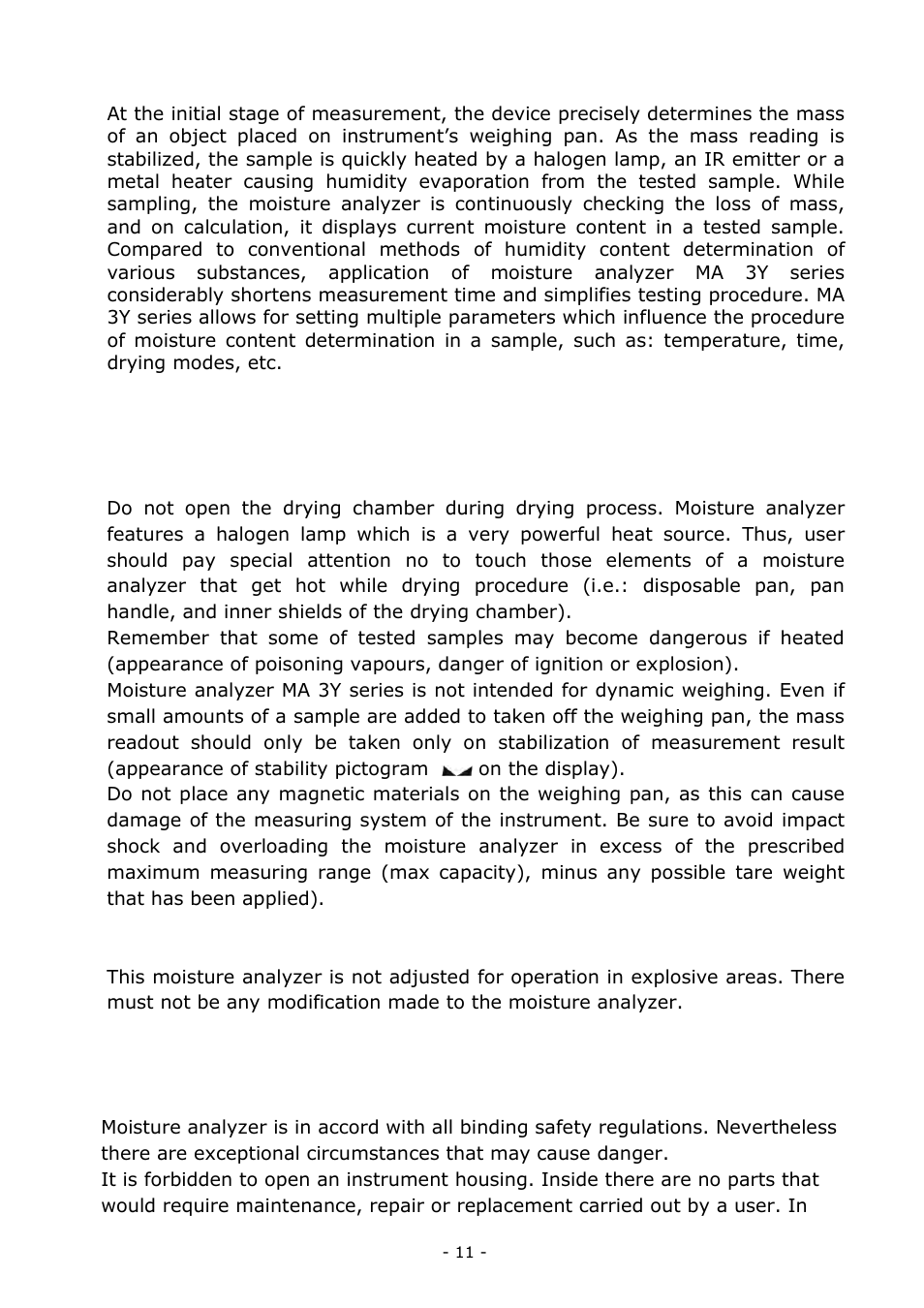 Inappropriate use, Principles of safety use, Inappropriate use 2.5. principles of safety use | RADWAG MA 200.3Y Moisture Analyzer User Manual | Page 11 / 170