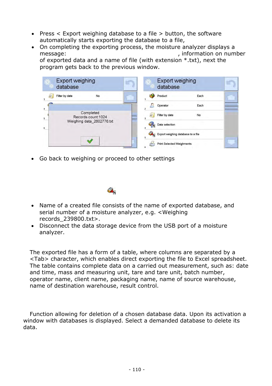 Delete database | RADWAG MA 200.3Y Moisture Analyzer User Manual | Page 110 / 170