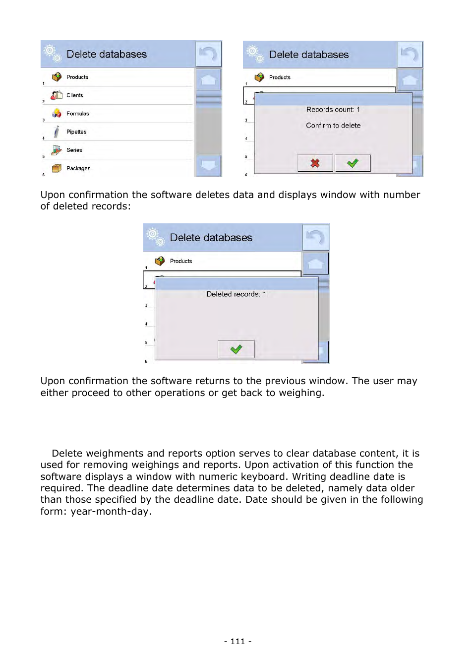 Delete weighments and reports | RADWAG MA 200.3Y Moisture Analyzer User Manual | Page 111 / 170