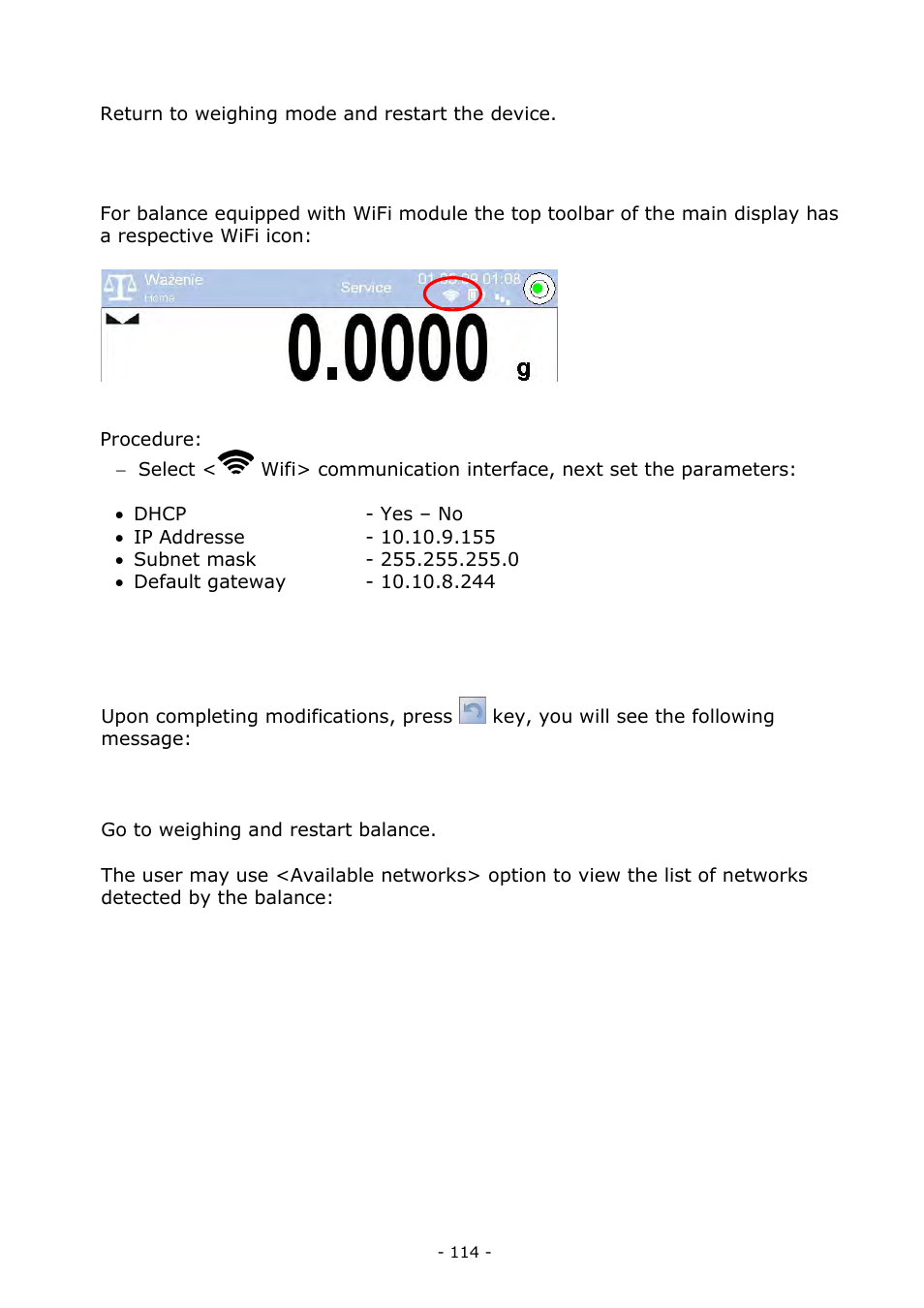 Wifi settings | RADWAG MA 200.3Y Moisture Analyzer User Manual | Page 114 / 170