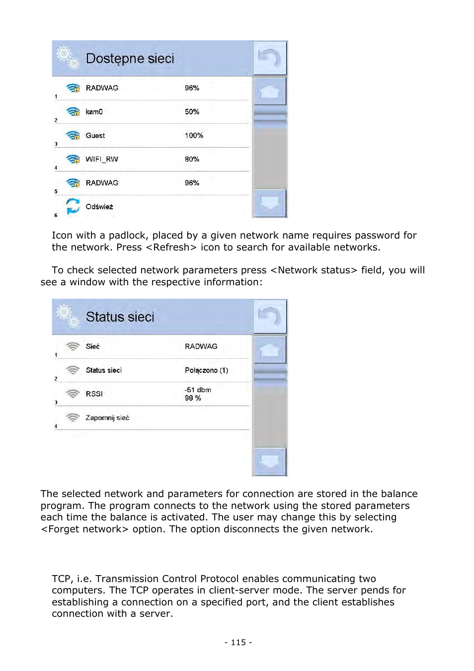 Tcp protocol settings | RADWAG MA 200.3Y Moisture Analyzer User Manual | Page 115 / 170