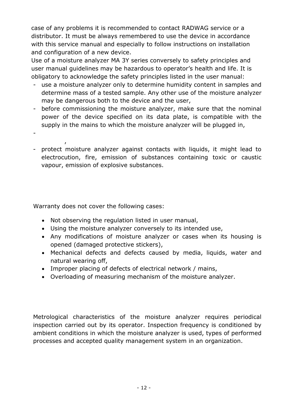 Warranty, Data included in this user manual | RADWAG MA 200.3Y Moisture Analyzer User Manual | Page 12 / 170