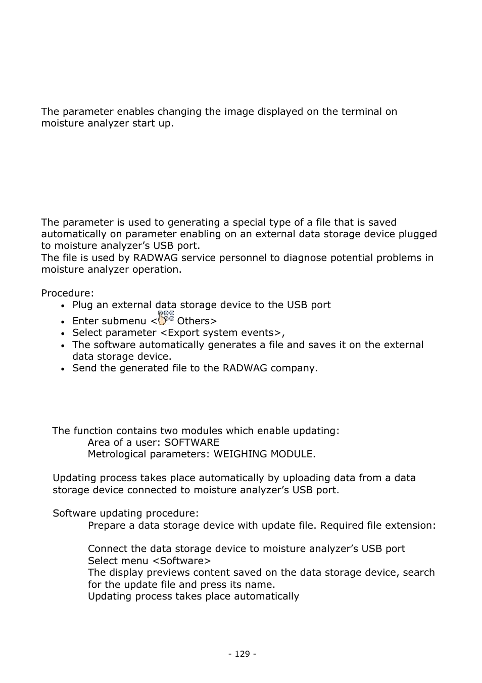 Start logo, Export system events, Update | Start logo 23.15. export system events | RADWAG MA 200.3Y Moisture Analyzer User Manual | Page 129 / 170