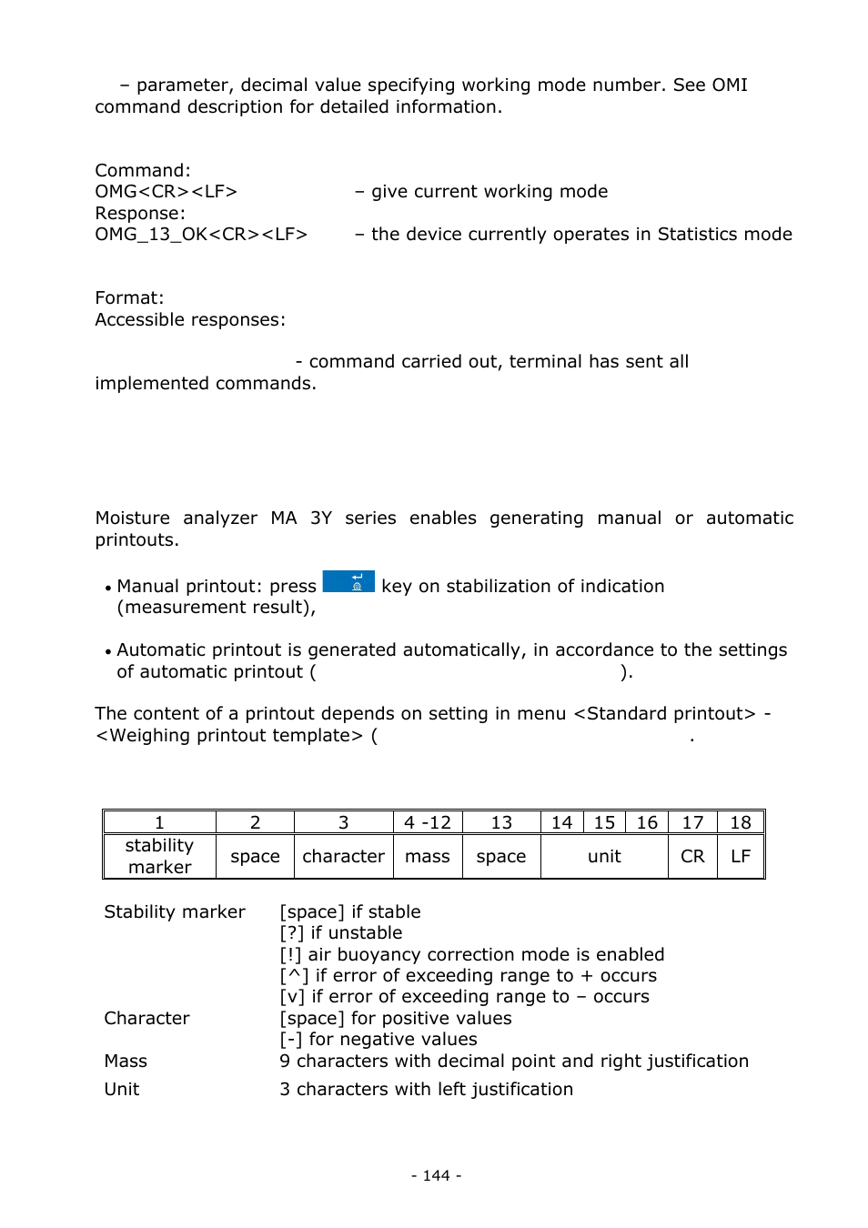 Manual printout / automatic printout | RADWAG MA 200.3Y Moisture Analyzer User Manual | Page 144 / 170