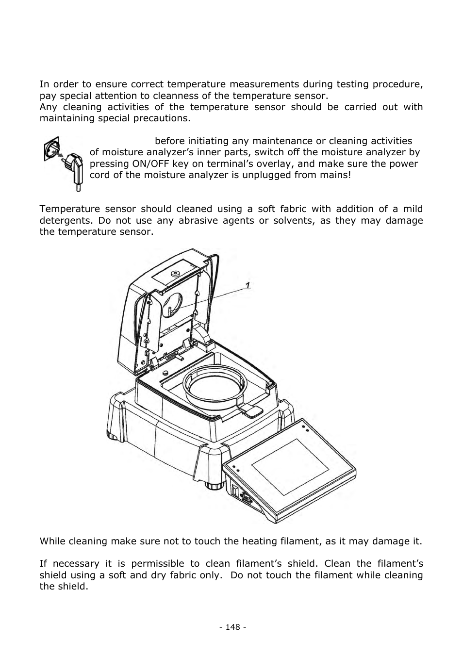 Temperature sensor cleaning | RADWAG MA 200.3Y Moisture Analyzer User Manual | Page 148 / 170