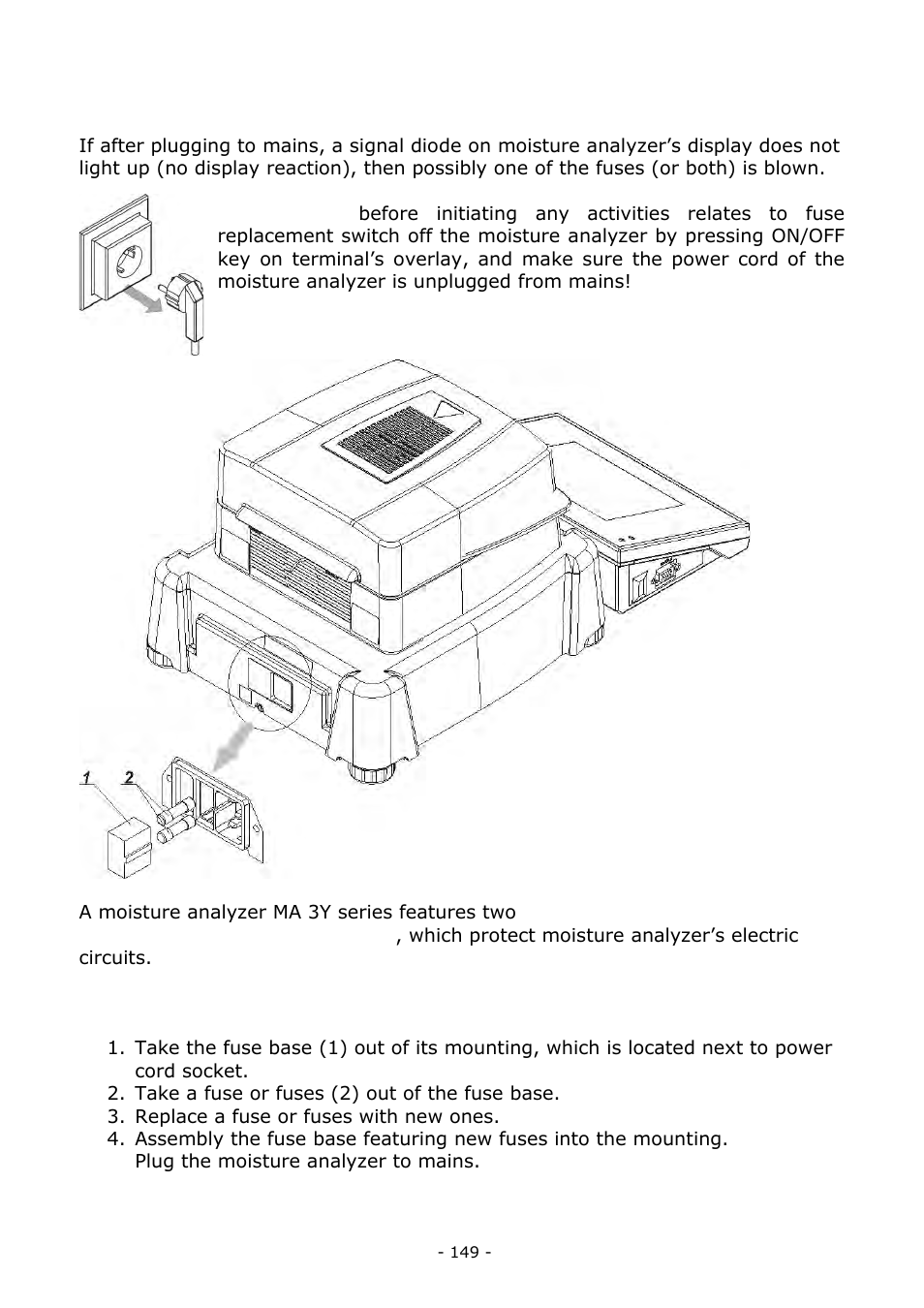 Replacing the fuses | RADWAG MA 200.3Y Moisture Analyzer User Manual | Page 149 / 170