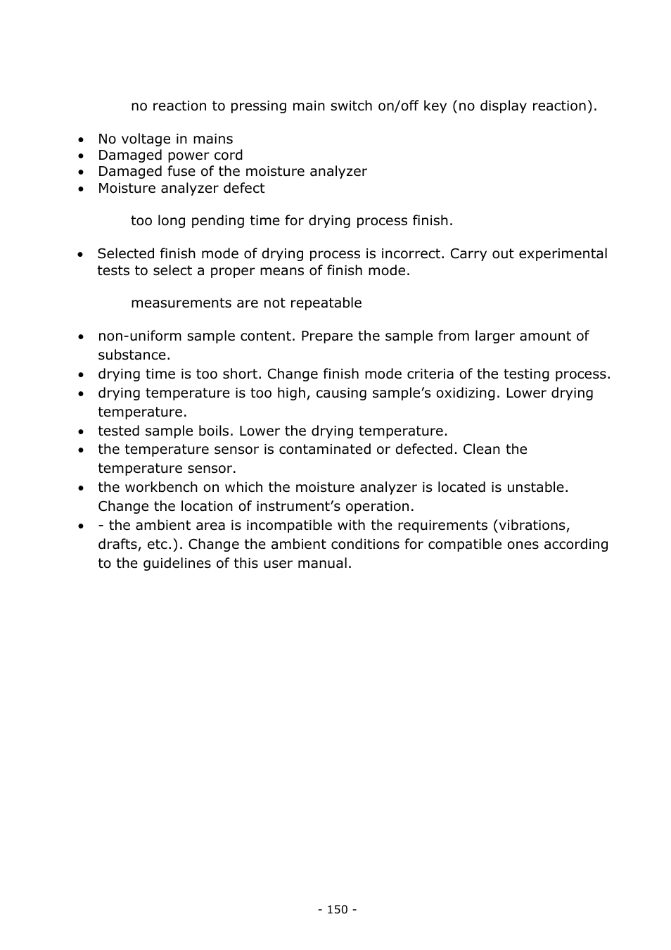 Troubleshooting | RADWAG MA 200.3Y Moisture Analyzer User Manual | Page 150 / 170