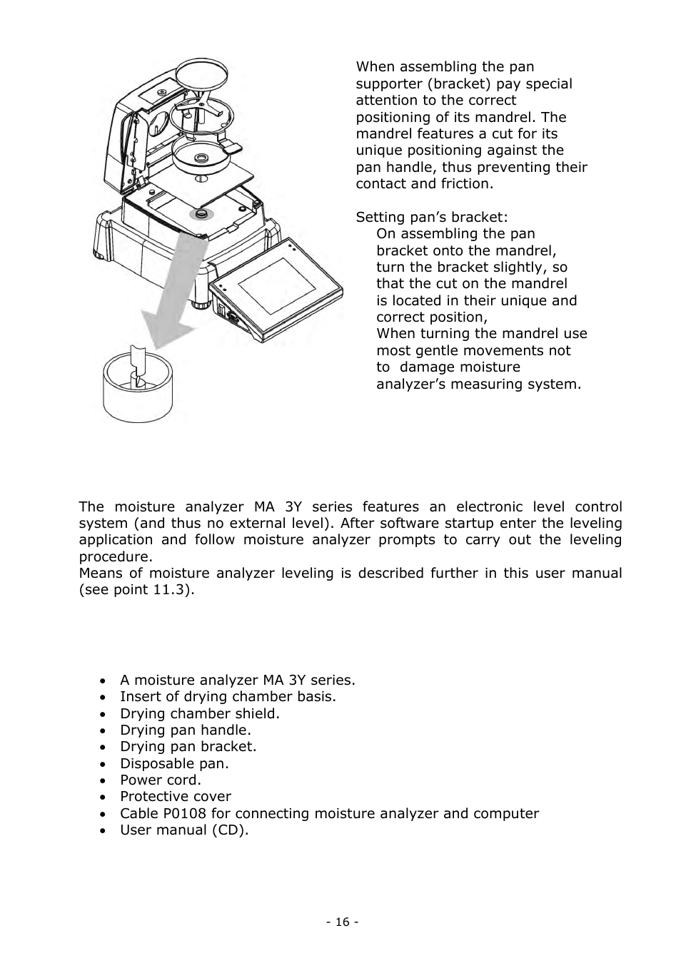 Level setting, Standard delivery components, Level setting 4.4. standard delivery components | RADWAG MA 200.3Y Moisture Analyzer User Manual | Page 16 / 170