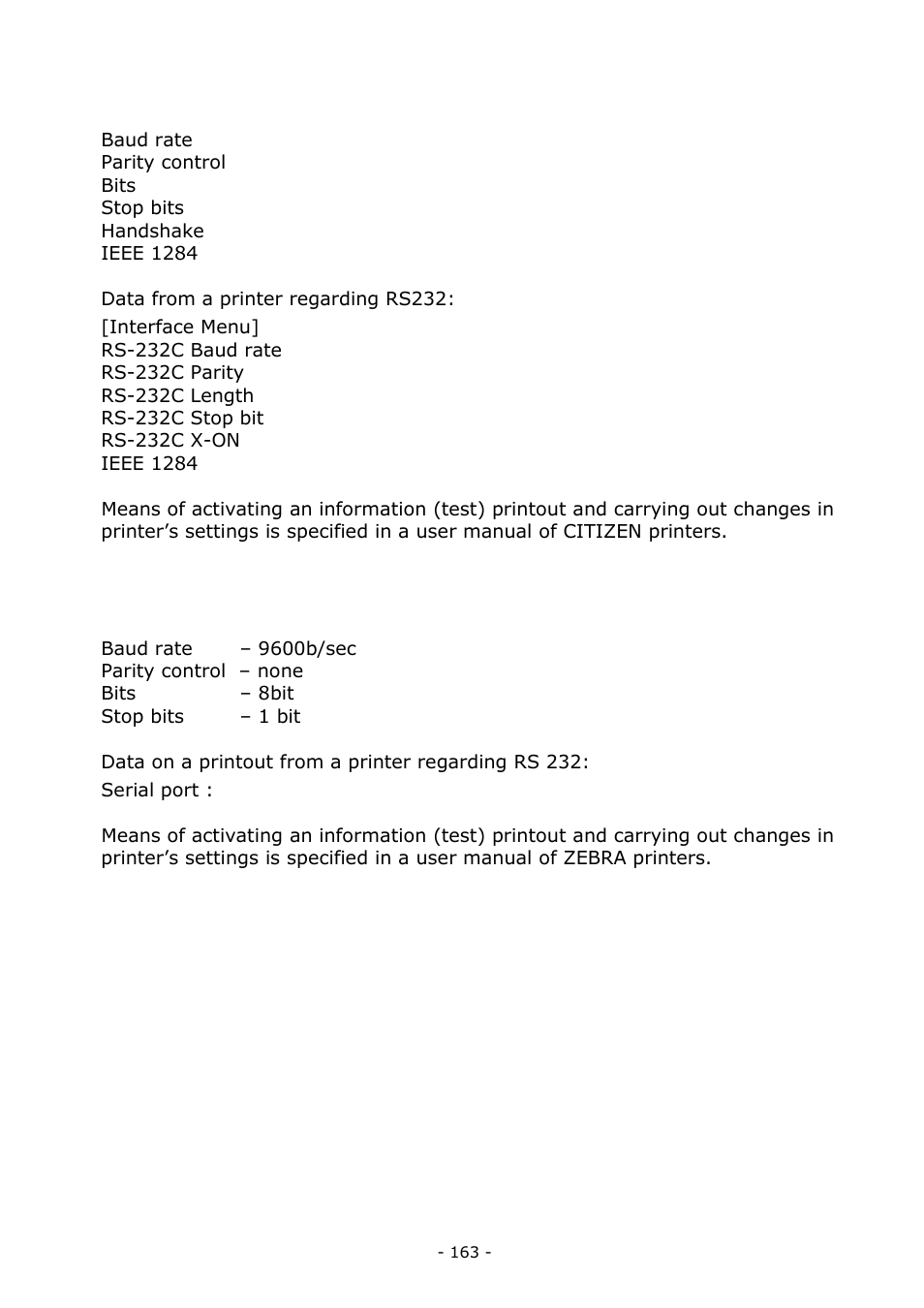 Appendix d – settings of citizen printer, Appendinx e - settings of zebra printers | RADWAG MA 200.3Y Moisture Analyzer User Manual | Page 163 / 170