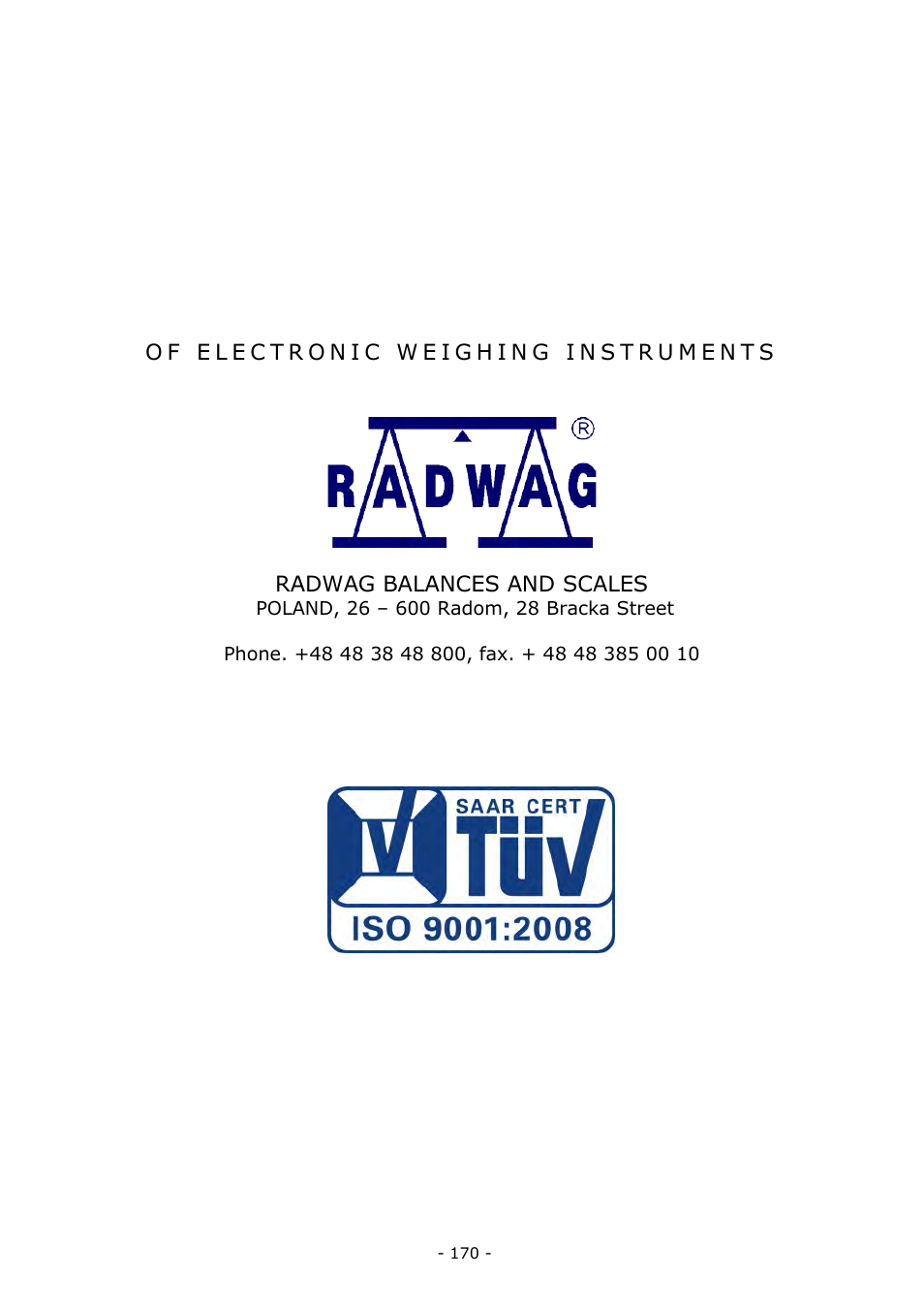 RADWAG MA 200.3Y Moisture Analyzer User Manual | Page 170 / 170