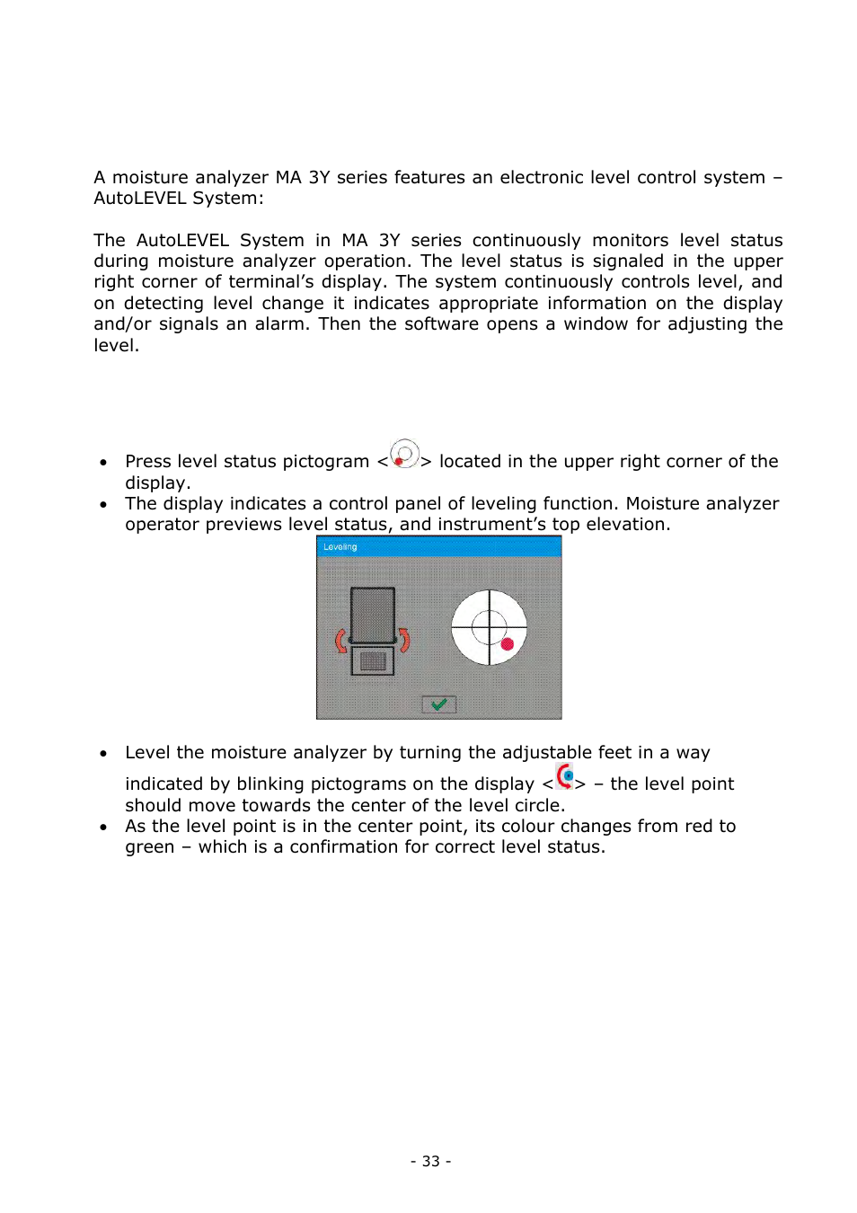 Leveling | RADWAG MA 200.3Y Moisture Analyzer User Manual | Page 33 / 170