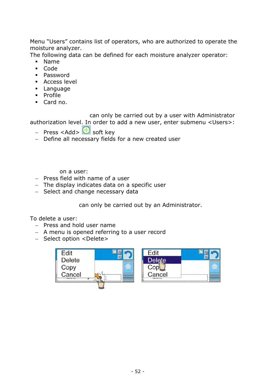 Users | RADWAG MA 200.3Y Moisture Analyzer User Manual | Page 52 / 170