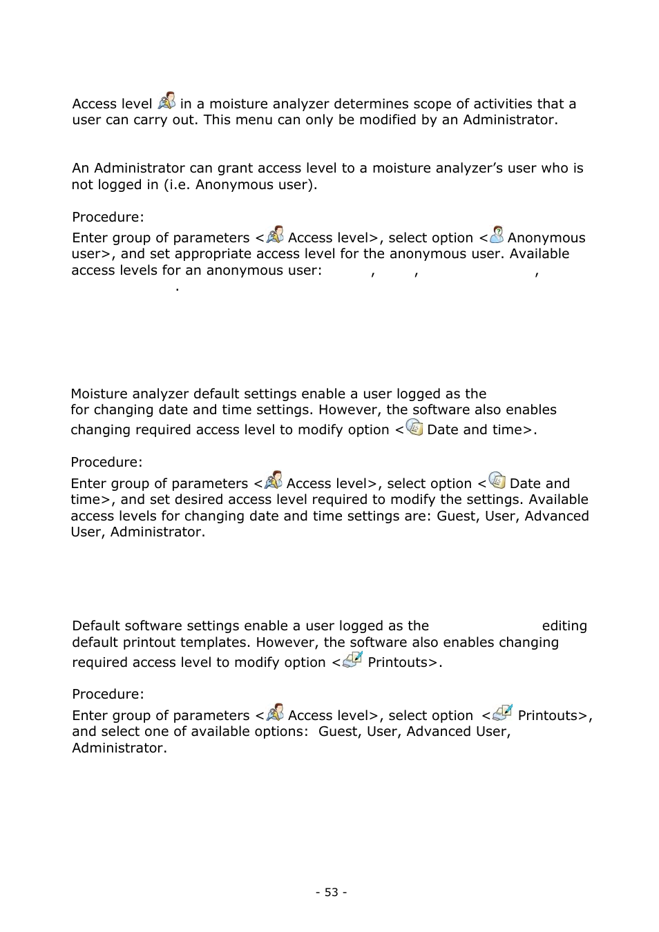 Access level | RADWAG MA 200.3Y Moisture Analyzer User Manual | Page 53 / 170