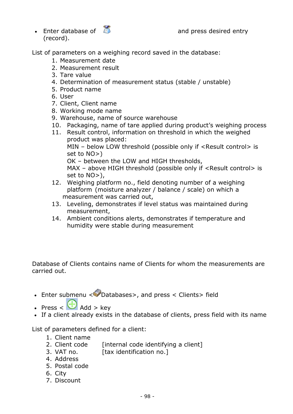 Clients | RADWAG MA 200.3Y Moisture Analyzer User Manual | Page 98 / 170