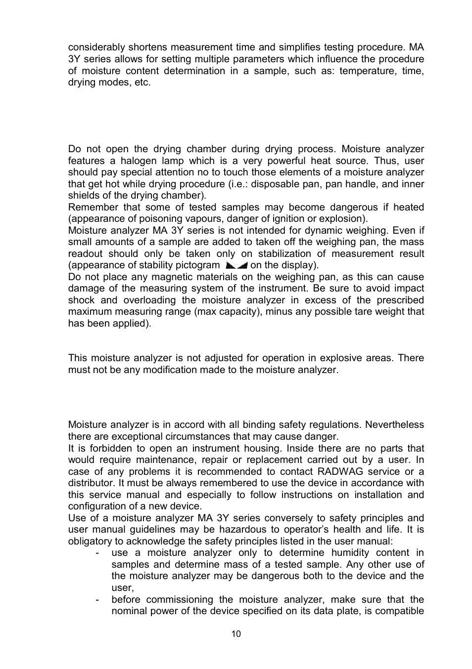 Inappropriate use, Principles of safety use | RADWAG MAC 210 Moisture Analyzer User Manual | Page 10 / 60