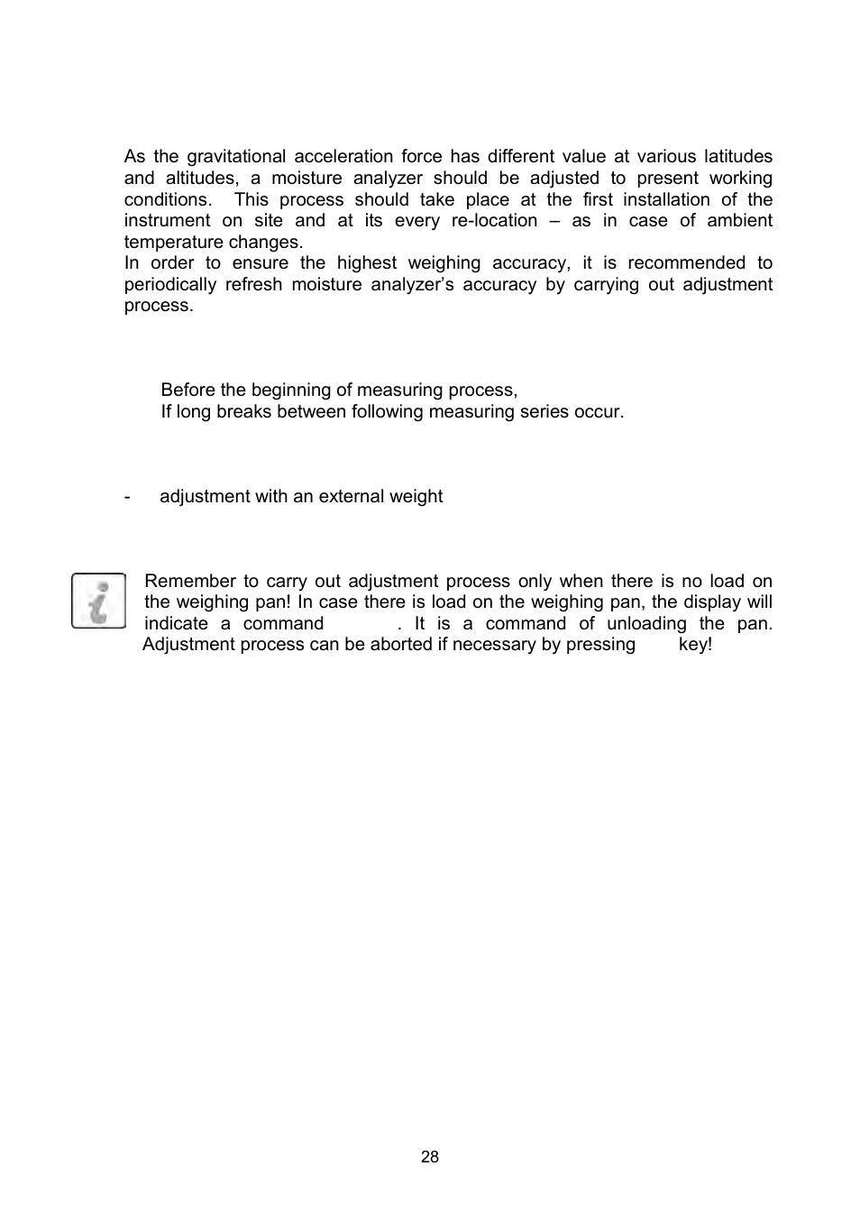 Moisture analyzer adjustment | RADWAG MAC 210 Moisture Analyzer User Manual | Page 28 / 60