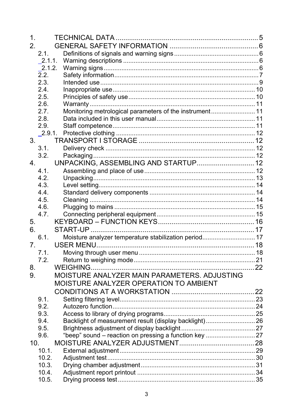 RADWAG MAC 210 Moisture Analyzer User Manual | Page 3 / 60