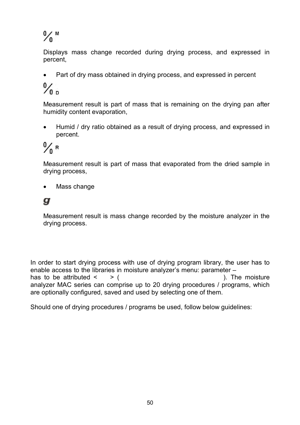 Drying process with use of drying program library, Drying process with use of drying program, Library | RADWAG MAC 210 Moisture Analyzer User Manual | Page 50 / 60