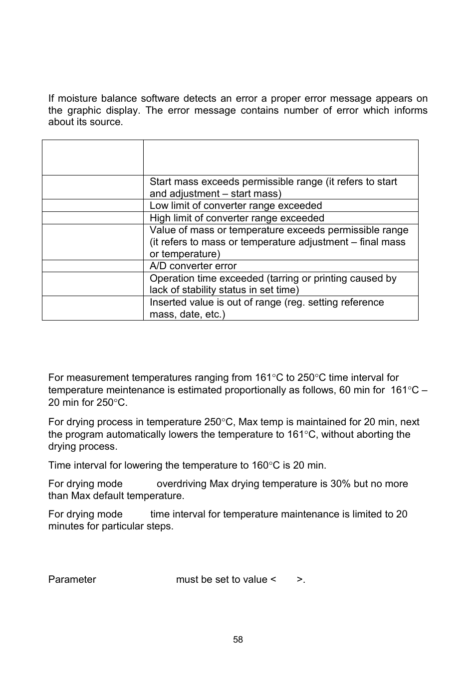 Error messages, Principles of use | RADWAG MAC 210 Moisture Analyzer User Manual | Page 58 / 60