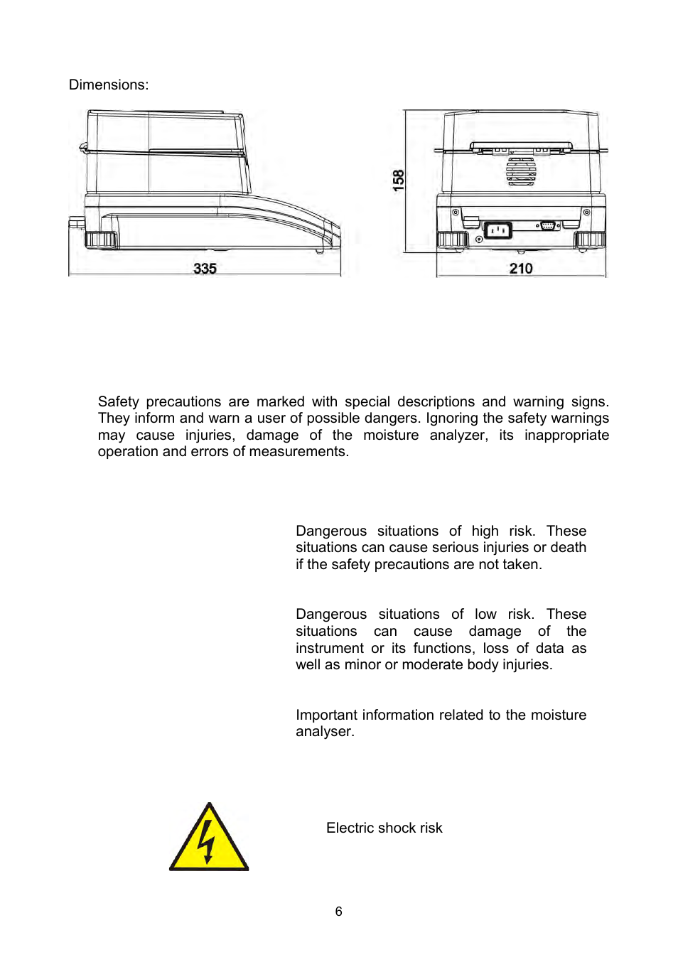 General safety information, Definitions of signals and warning signs, Warning descriptions | Warning signs | RADWAG MAC 210 Moisture Analyzer User Manual | Page 6 / 60