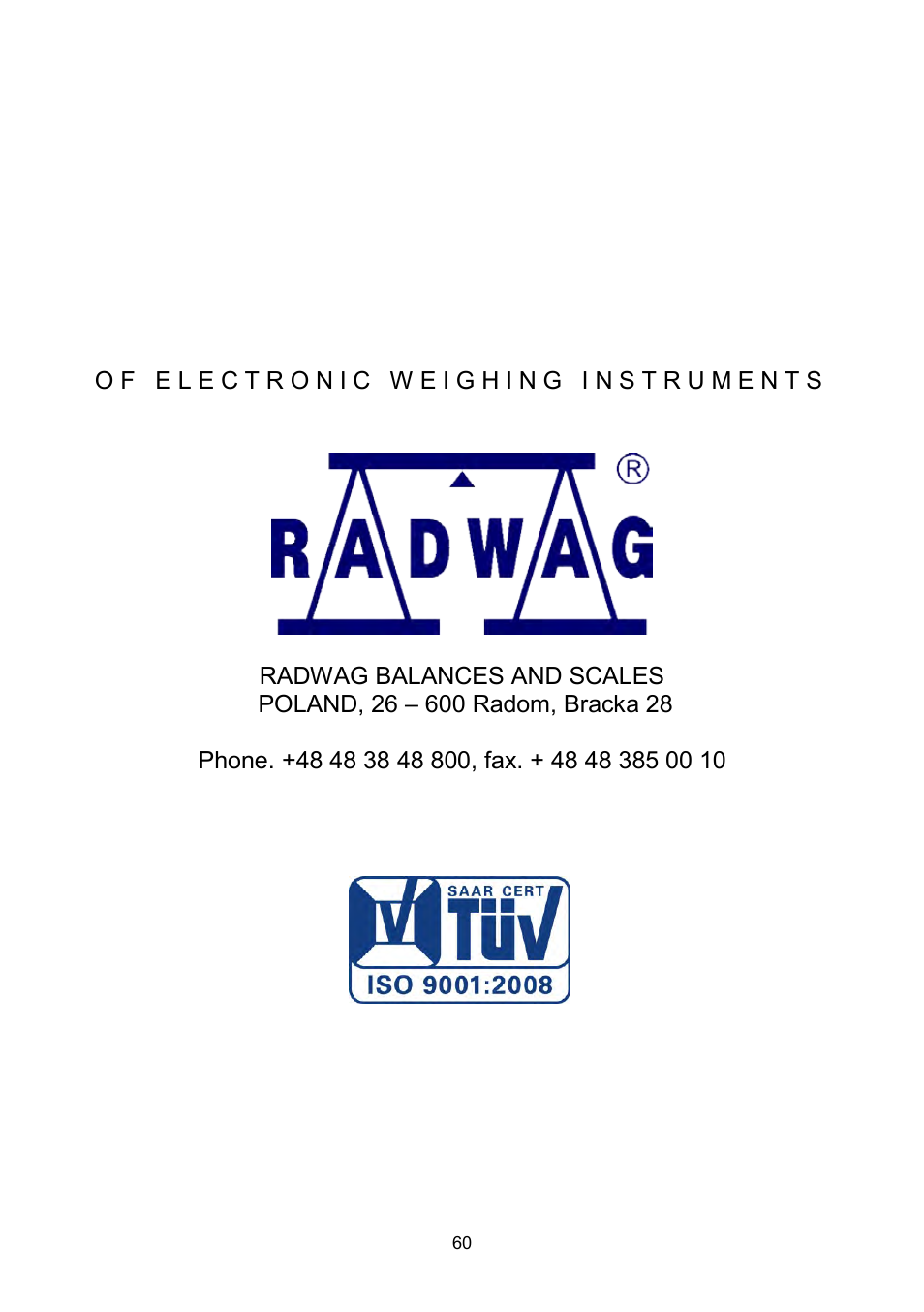 RADWAG MAC 210 Moisture Analyzer User Manual | Page 60 / 60