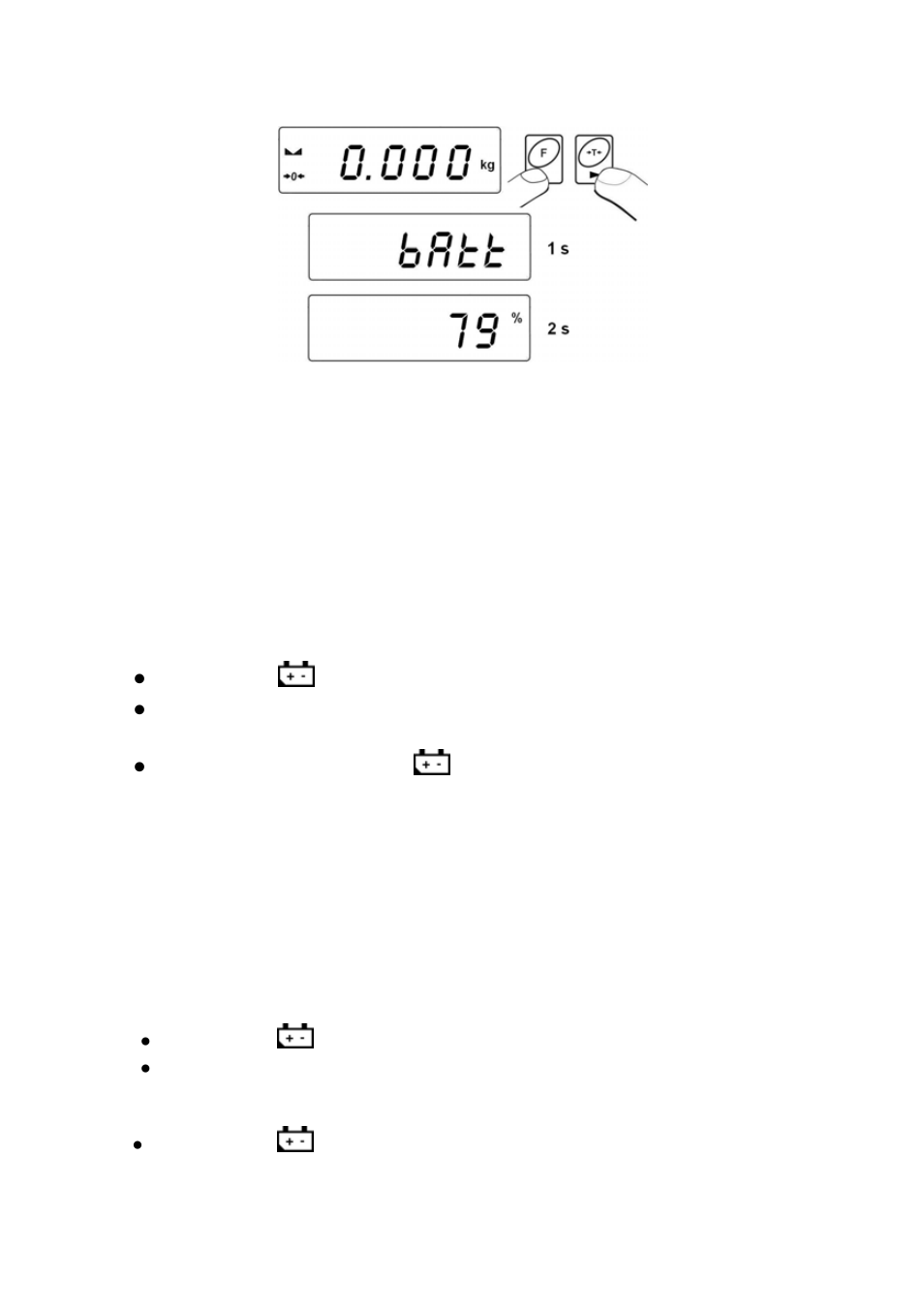 Battery discharge pictogram, Accumulator charging option, Discharge pictogram | Battery | RADWAG Scales of WPT series User Manual | Page 41 / 85