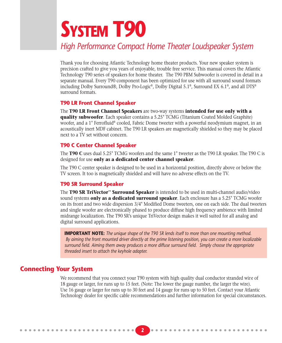 Ystem | Atlantic Technology LOUDSPEAKER T90 LR User Manual | Page 2 / 8