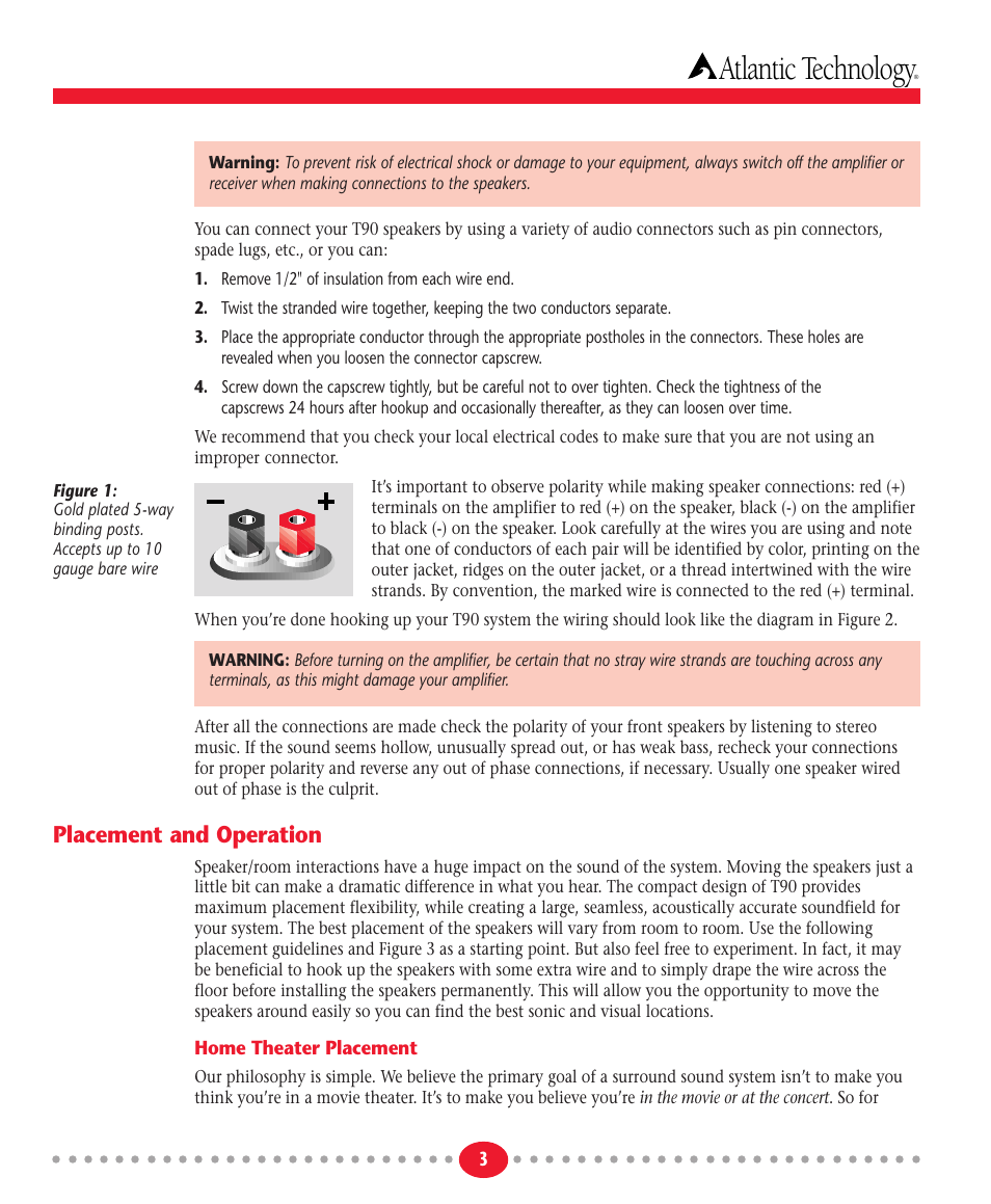 Atlantic technology, Placement and operation | Atlantic Technology LOUDSPEAKER T90 LR User Manual | Page 3 / 8