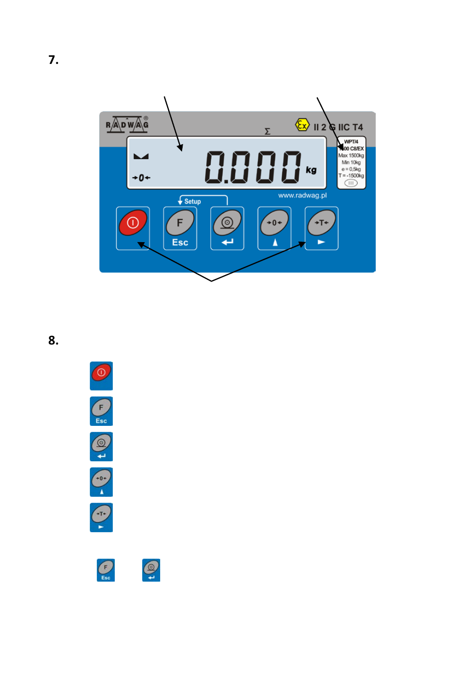Keyboard, Functins of keys | RADWAG PUE C indicator User Manual | Page 16 / 47