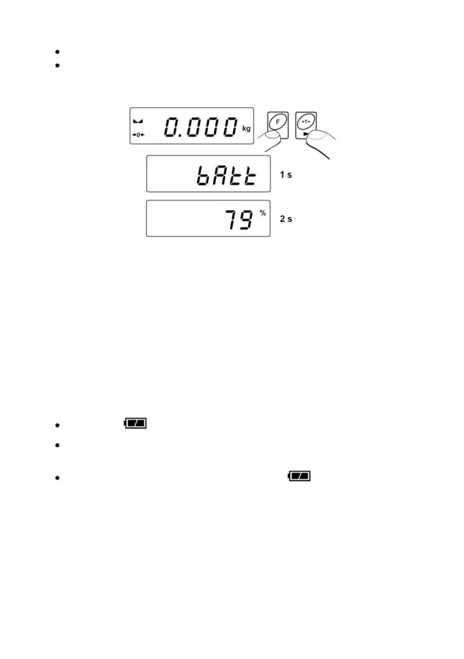 Battery discharge pictogram, Accumulator charging option, Discharge pictogram | Battery | RADWAG WTB 600/AU Carat Balance User Manual | Page 30 / 65