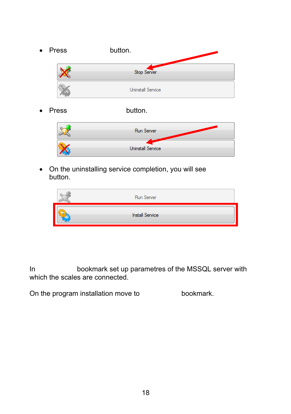 Uninstalling e2r synchronizer service, E2r synchronizer server parametres | RADWAG E2R Weighing Records User Manual | Page 18 / 56