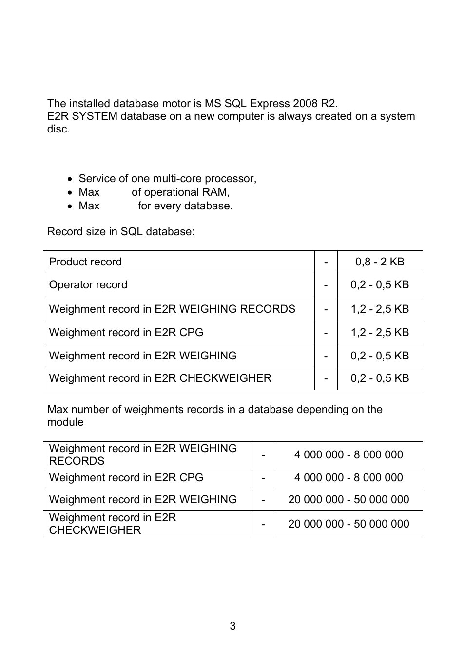Software installation, Database | RADWAG E2R Weighing Records User Manual | Page 3 / 56