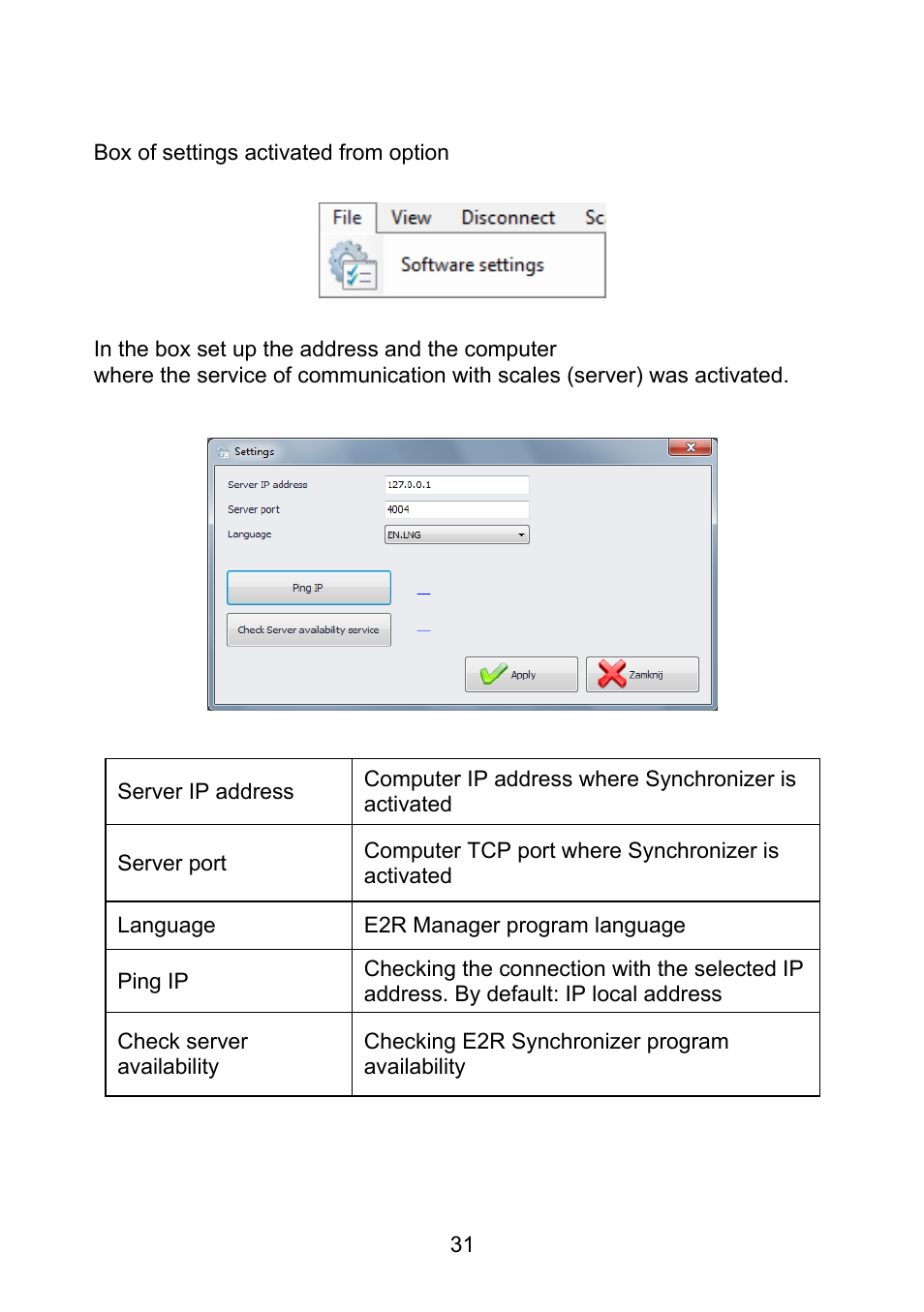 Settings of connection with e2r synchronizer | RADWAG E2R Weighing Records User Manual | Page 31 / 56
