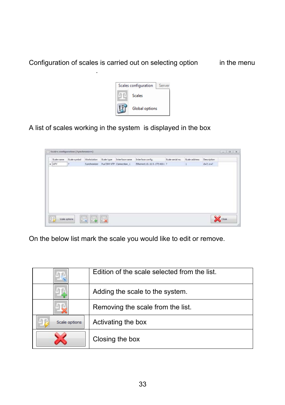 Scales configuration, Scales | RADWAG E2R Weighing Records User Manual | Page 33 / 56