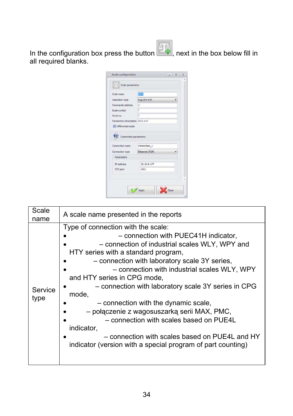 1 adding the scale, Adding the scale | RADWAG E2R Weighing Records User Manual | Page 34 / 56