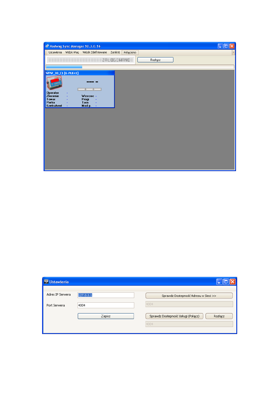 Setting connection to radwag synchronizer | RADWAG E2R Weighing Records User Manual | Page 20 / 59