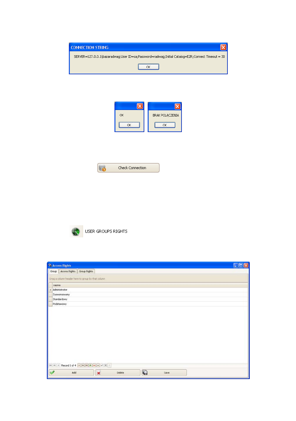 Connection checking, Authorization and groups of users | RADWAG E2R Weighing Records User Manual | Page 26 / 59