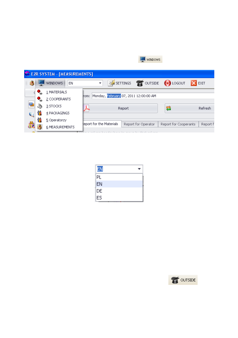 Other settings, Changing the active window, Language change | Program appearance | RADWAG E2R Weighing Records User Manual | Page 29 / 59