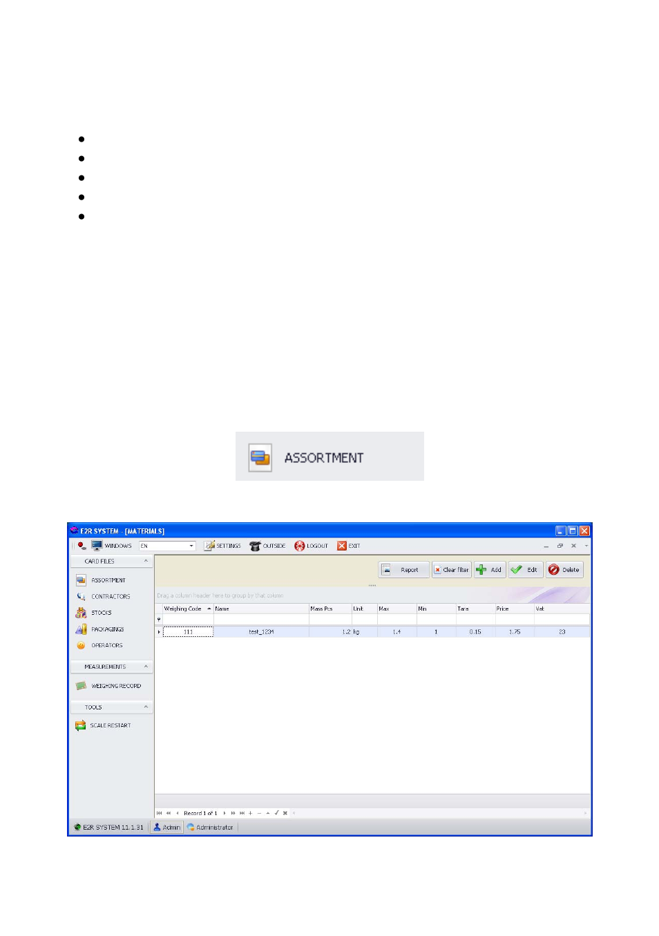 Databases, Assortment | RADWAG E2R Weighing Records User Manual | Page 37 / 59