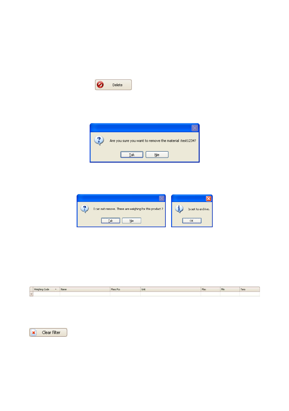 Deleting product, Searching and filtering assortments | RADWAG E2R Weighing Records User Manual | Page 39 / 59