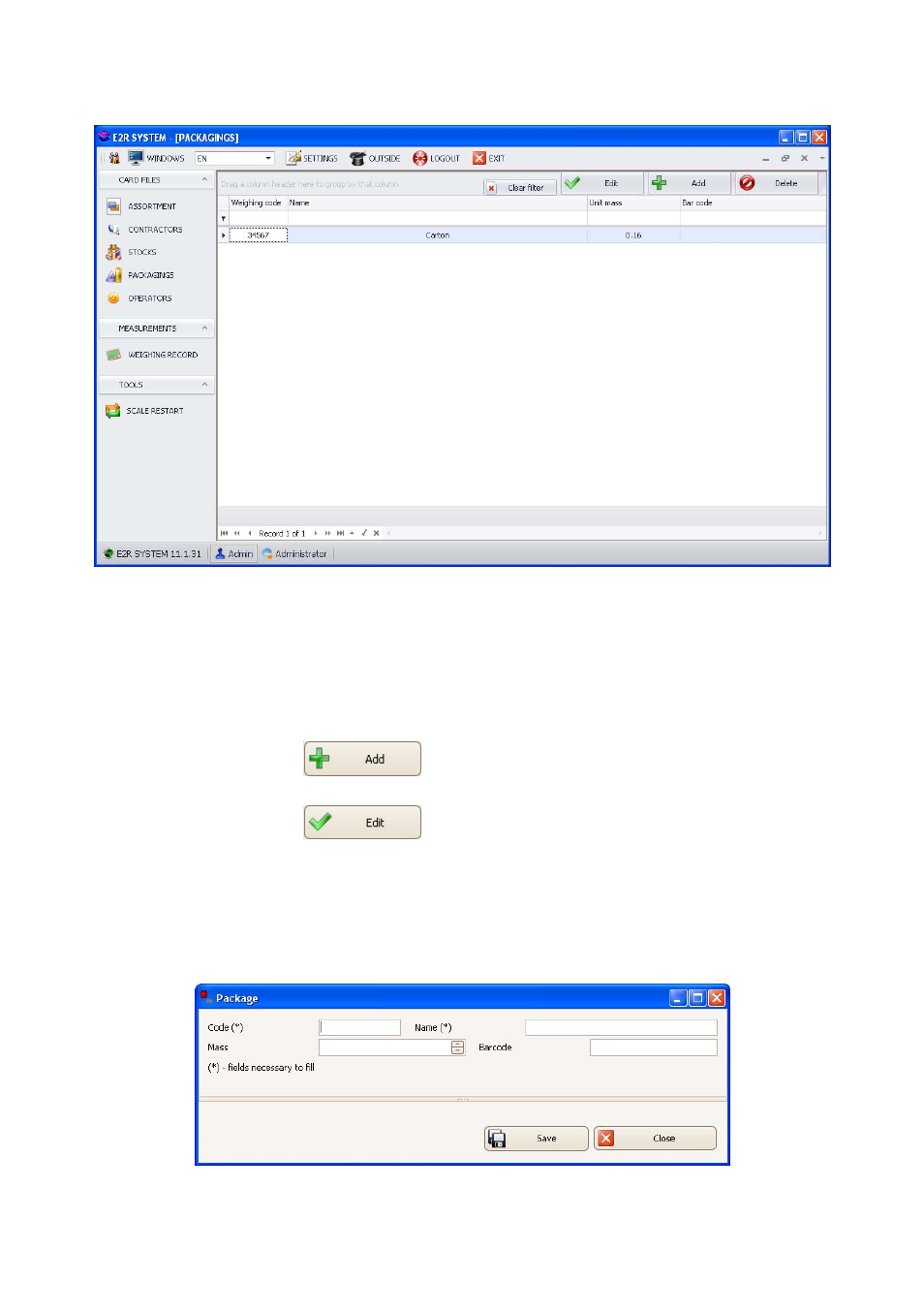 Adding / changing packagings | RADWAG E2R Weighing Records User Manual | Page 46 / 59