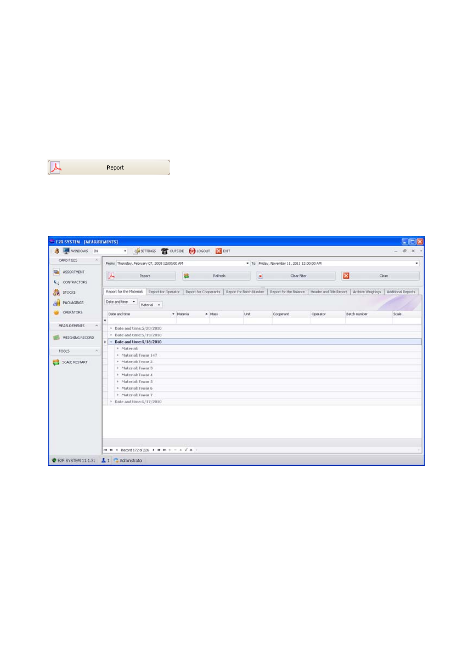 Raport for the materials, Report for operator | RADWAG E2R Weighing Records User Manual | Page 52 / 59
