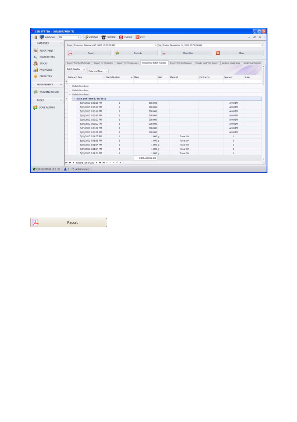 Report for the balance | RADWAG E2R Weighing Records User Manual | Page 55 / 59