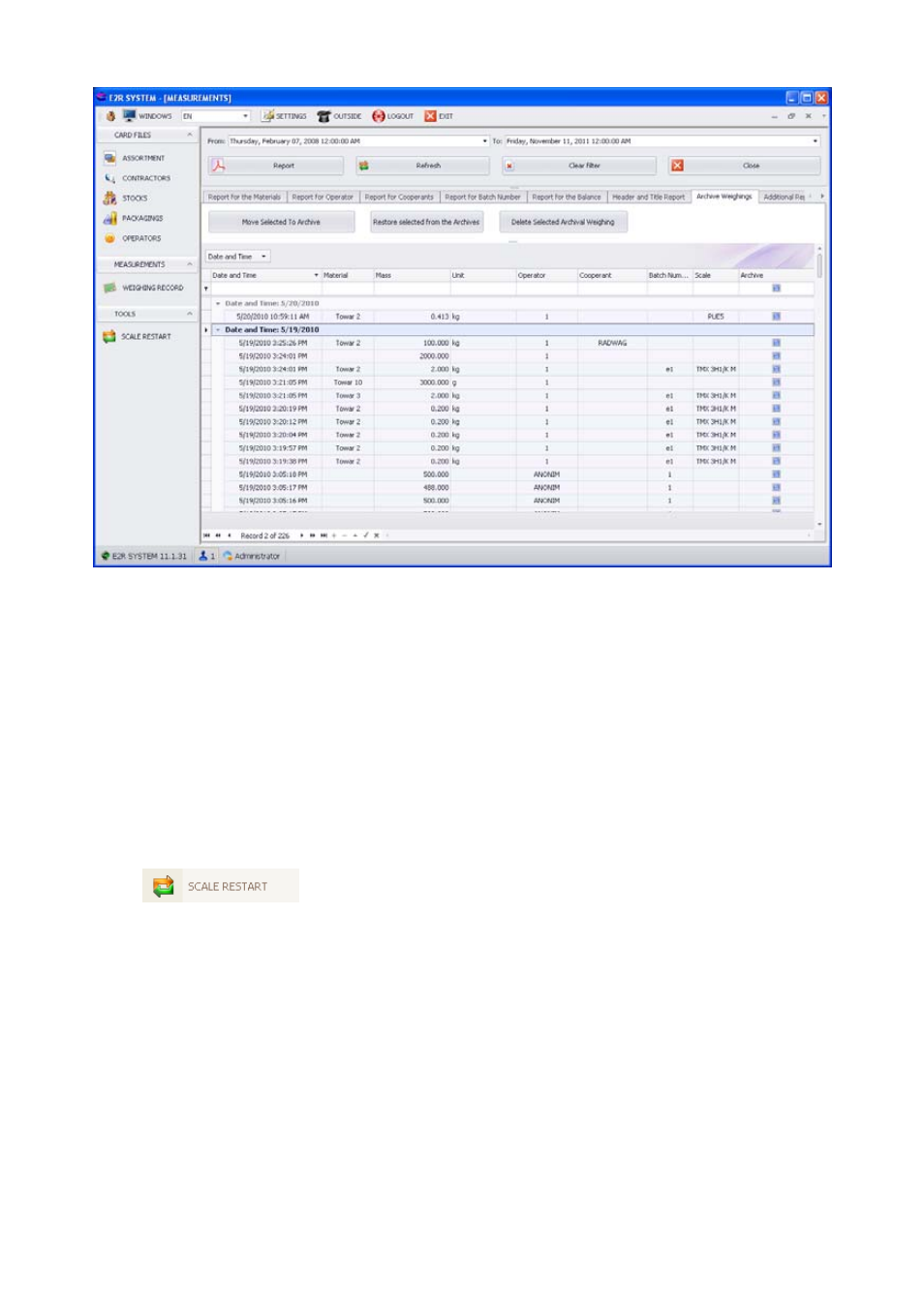 Tools, Scale restart | RADWAG E2R Weighing Records User Manual | Page 58 / 59